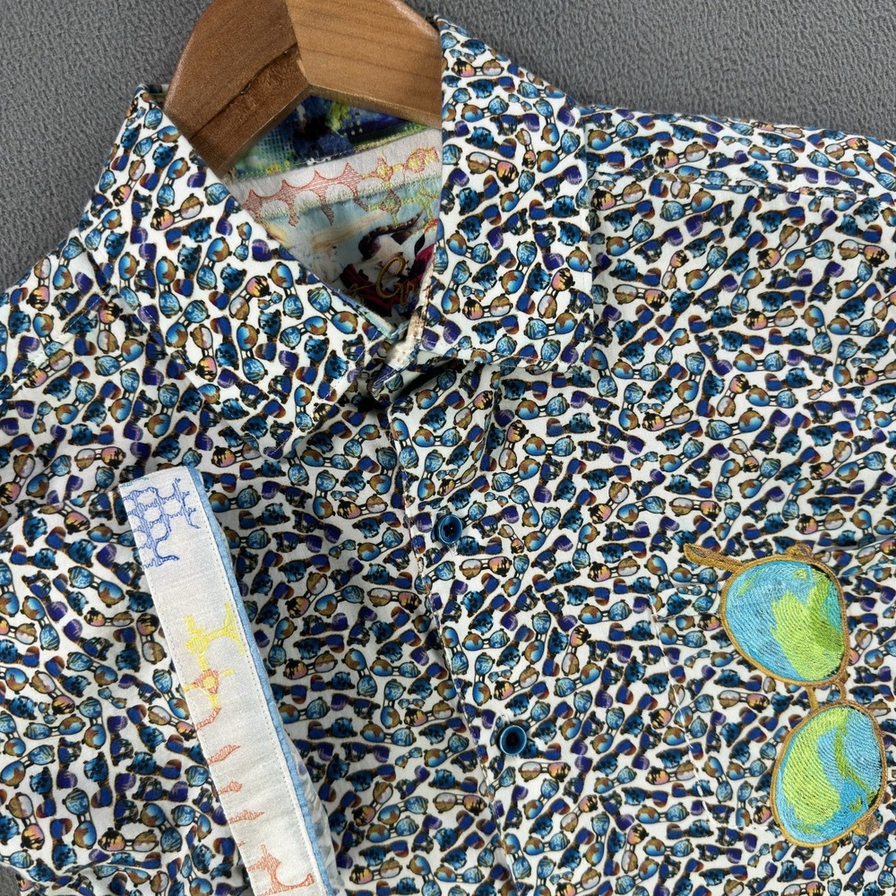 Robert Graham Shirt Small White Blue Sunglass Valley Embroidered Colorful Resort